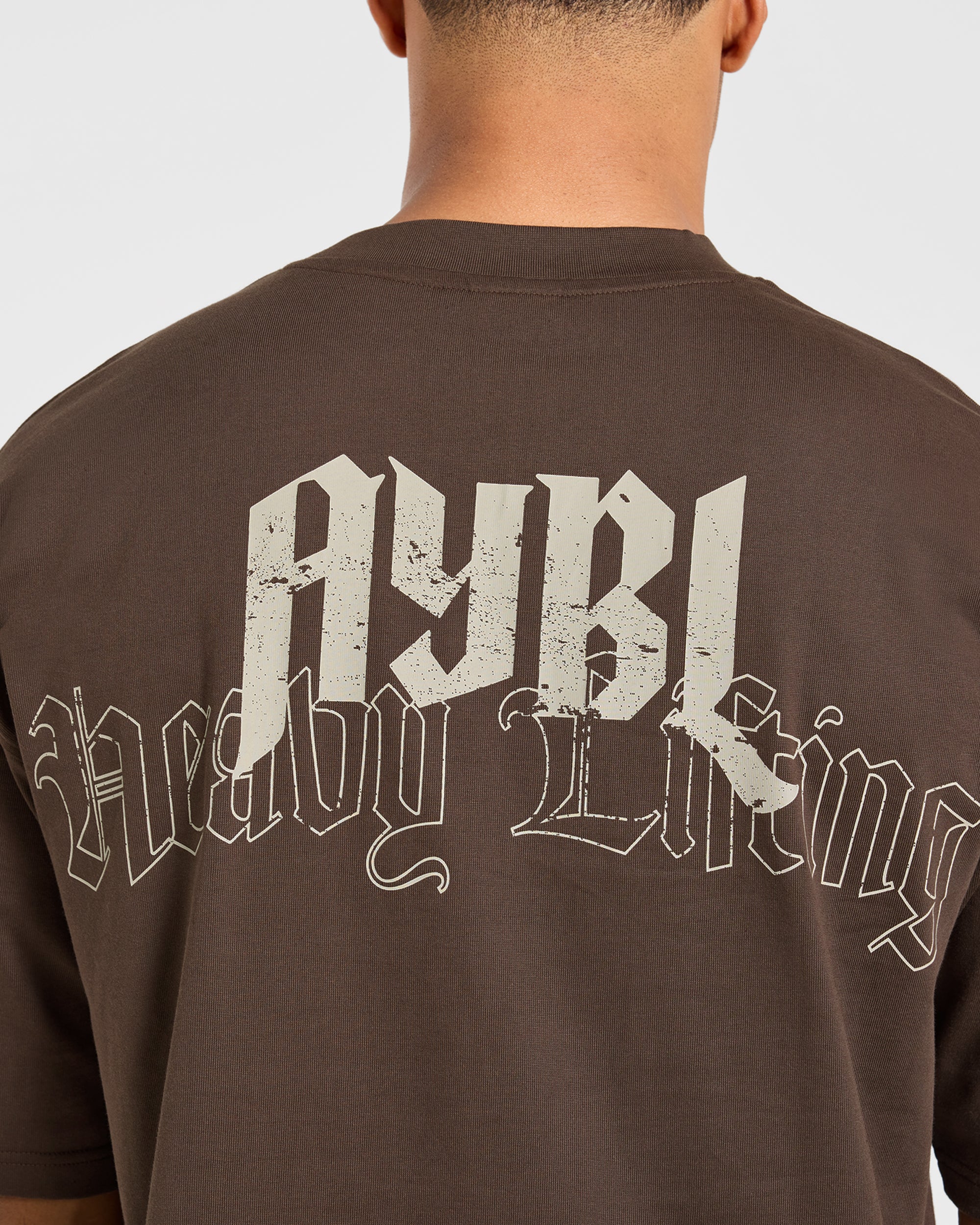 Heavy Lifting Gothic Oversized T Shirt - Brown/Cream