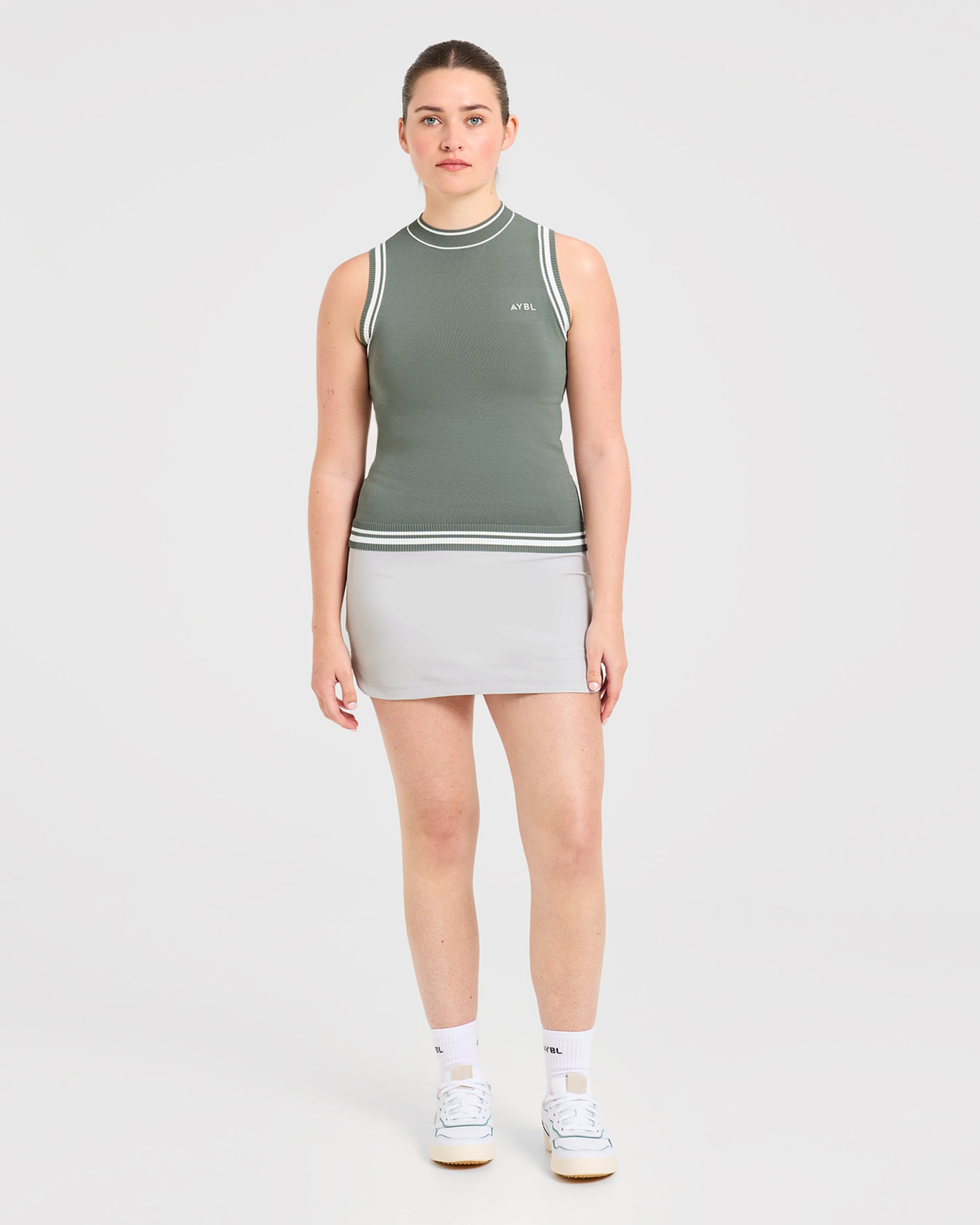 Classic Knitted High Neck Vest - Hillside Green